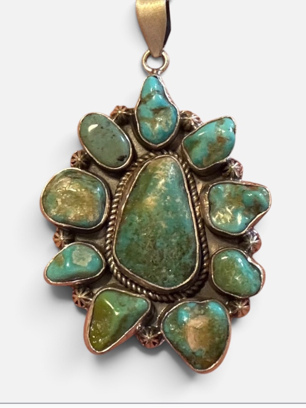 925 Sterling Silver And Turquoise Stone Cluster Statement Pendant Necklace